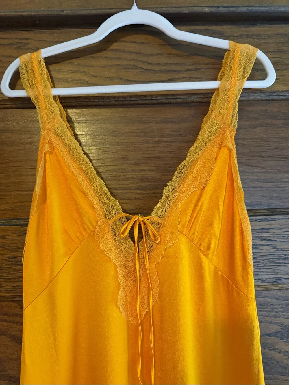 ZARA Orange Satin Silky Lace Trim Slip Dress Mini Dress Bold Bright Front Tie M - Picture 5 of 9